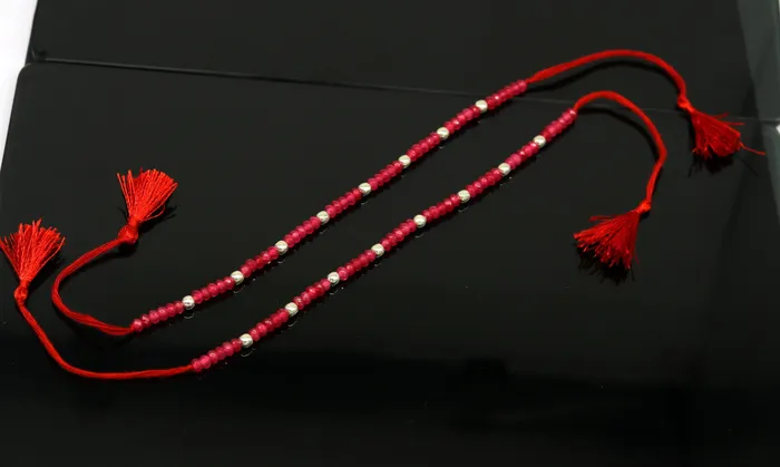 Elegant threads anklets semi precious ruby stone and 925 silver beads custom made ankle bracelet pretty gift modern beaded jewelry ank249 TRIBAL ORNAMENTS Bracelets
