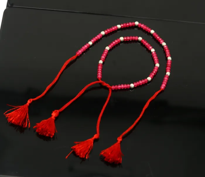 Elegant threads anklets semi precious ruby stone and 925 silver beads custom made ankle bracelet pretty gift modern beaded jewelry ank249 TRIBAL ORNAMENTS Bracelets