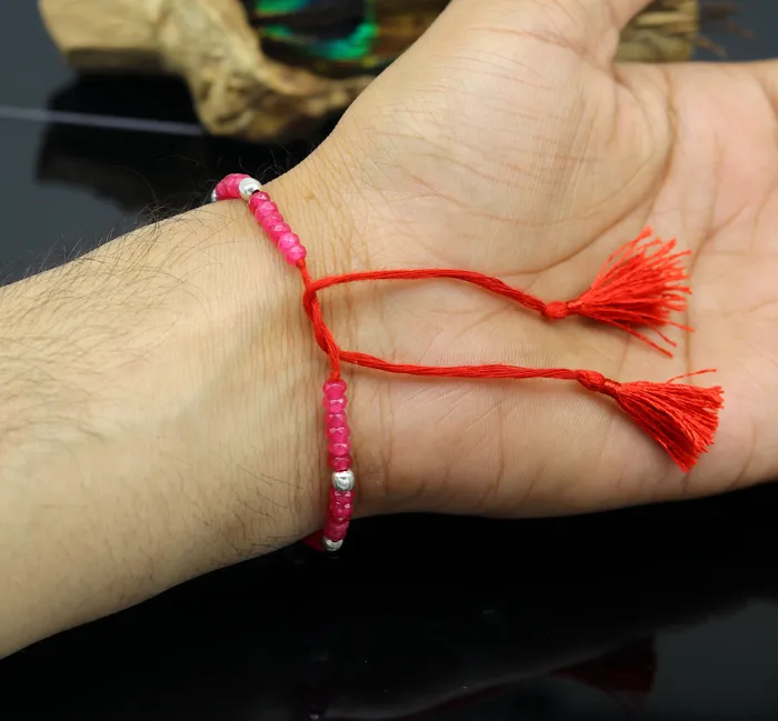 Elegant threads anklets semi precious ruby stone and 925 silver beads custom made ankle bracelet pretty gift modern beaded jewelry ank249 TRIBAL ORNAMENTS Bracelets