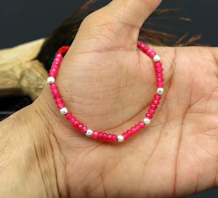 Elegant threads anklets semi precious ruby stone and 925 silver beads custom made ankle bracelet pretty gift modern beaded jewelry ank249 TRIBAL ORNAMENTS Bracelets