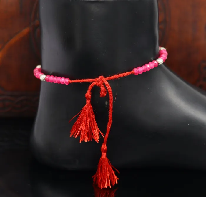 Elegant threads anklets semi precious ruby stone and 925 silver beads custom made ankle bracelet pretty gift modern beaded jewelry ank249 TRIBAL ORNAMENTS Bracelets
