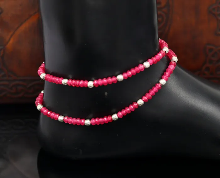 Elegant threads anklets semi precious ruby stone and 925 silver beads custom made ankle bracelet pretty gift modern beaded jewelry ank249 TRIBAL ORNAMENTS Bracelets