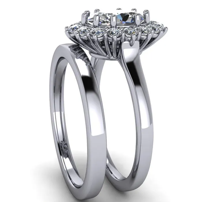 Enri Oval Center Stone Full Diamond Encrusted Halo Ring Fire Brilliance Rings