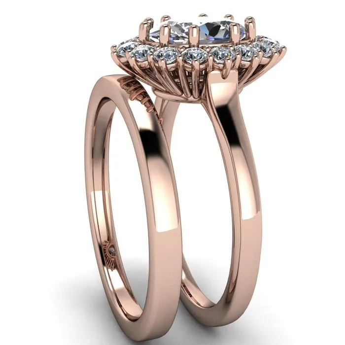 Enri Oval Center Stone Full Diamond Encrusted Halo Ring Fire Brilliance Rings