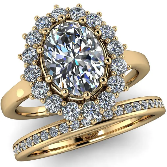 Enri Oval Center Stone Full Diamond Encrusted Halo Ring Fire Brilliance Rings
