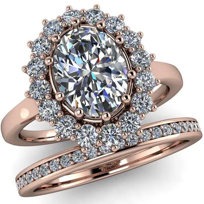 Enri Oval Center Stone Full Diamond Encrusted Halo Ring Fire Brilliance Rings