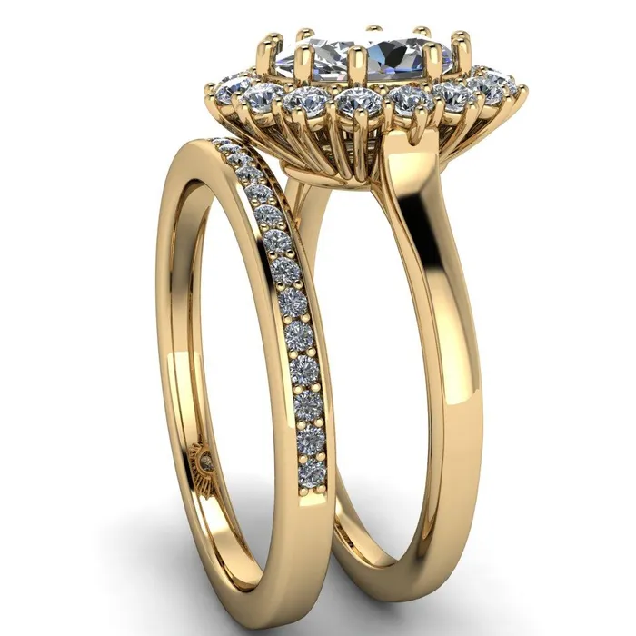 Enri Oval Center Stone Full Diamond Encrusted Halo Ring Fire Brilliance Rings