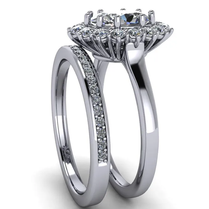 Enri Oval Center Stone Full Diamond Encrusted Halo Ring Fire Brilliance Rings