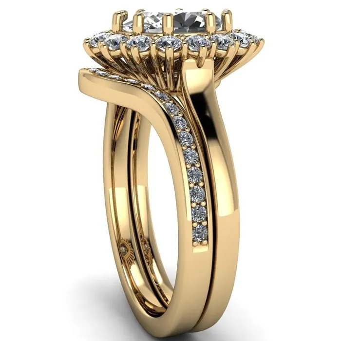 Enri Oval Center Stone Full Diamond Encrusted Halo Ring Fire Brilliance Rings