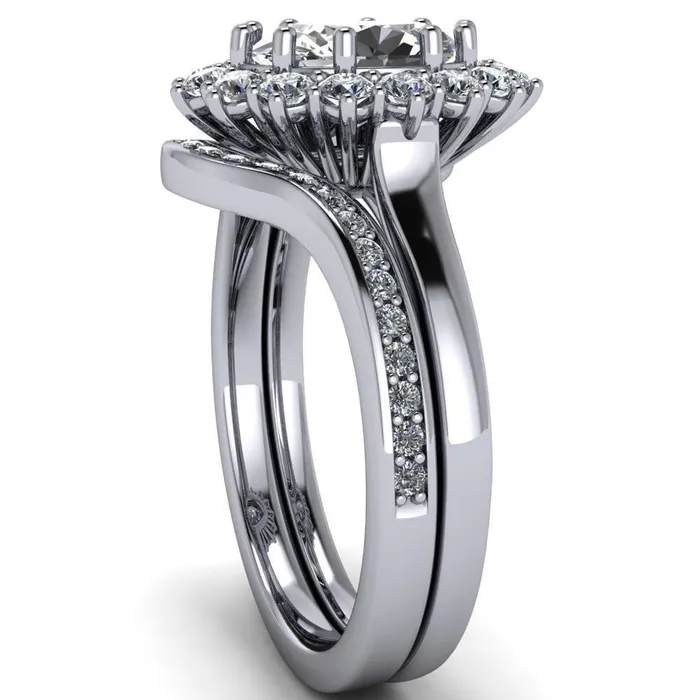 Enri Oval Center Stone Full Diamond Encrusted Halo Ring Fire Brilliance Rings