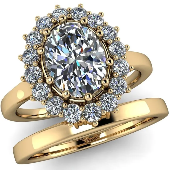 Enri Oval Center Stone Full Diamond Encrusted Halo Ring Fire Brilliance Rings