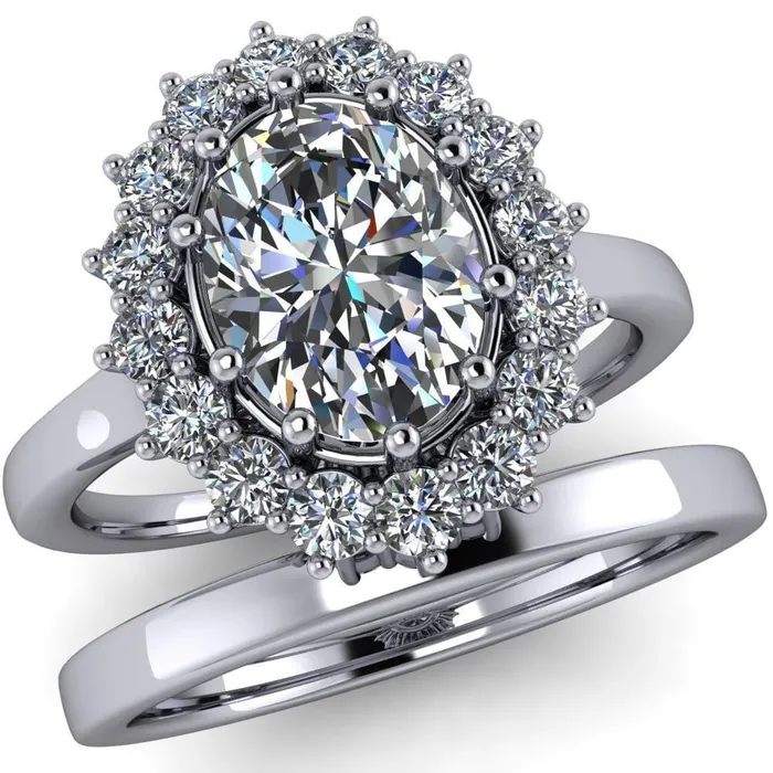 Enri Oval Center Stone Full Diamond Encrusted Halo Ring Fire Brilliance Rings