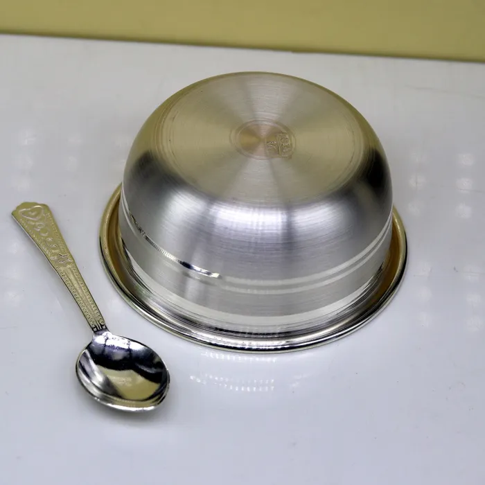 Exclusive 999 pure silver handmade solid bowl and spoon healthy serving bowl silver vessels food serving utensils set silver art sv83 TRIBAL ORNAMENTS Rings