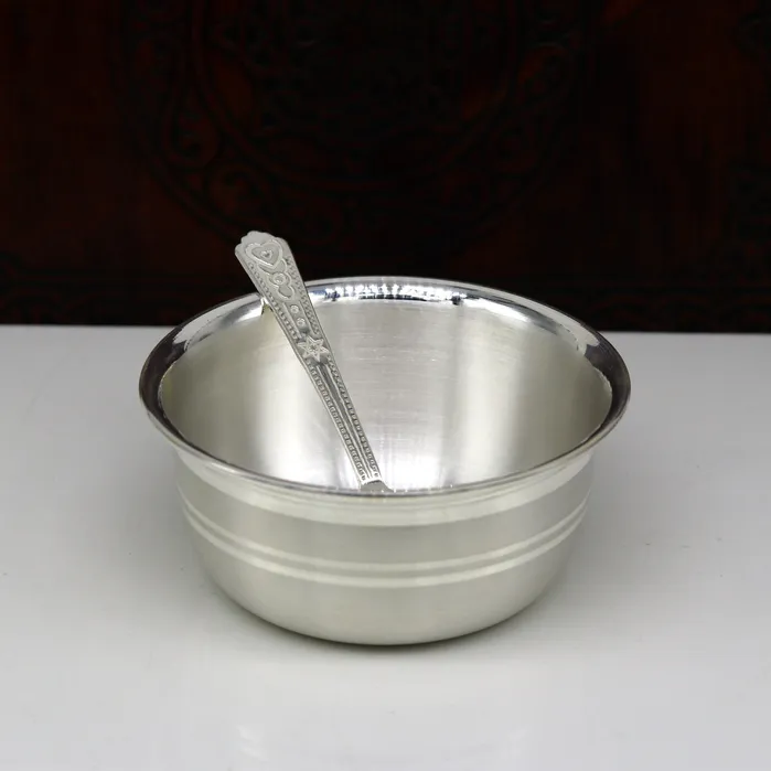 Exclusive 999 pure silver handmade solid bowl and spoon healthy serving bowl silver vessels food serving utensils set silver art sv83 TRIBAL ORNAMENTS Rings