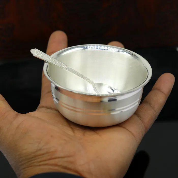 Exclusive 999 pure silver handmade solid bowl and spoon healthy serving bowl silver vessels food serving utensils set silver art sv83 TRIBAL ORNAMENTS Rings