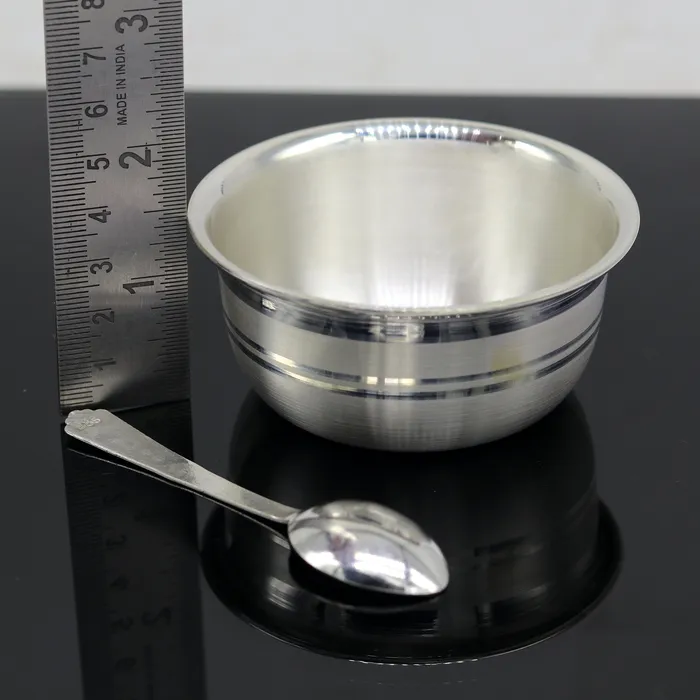 Exclusive 999 pure silver handmade solid bowl and spoon healthy serving bowl silver vessels food serving utensils set silver art sv83 TRIBAL ORNAMENTS Rings