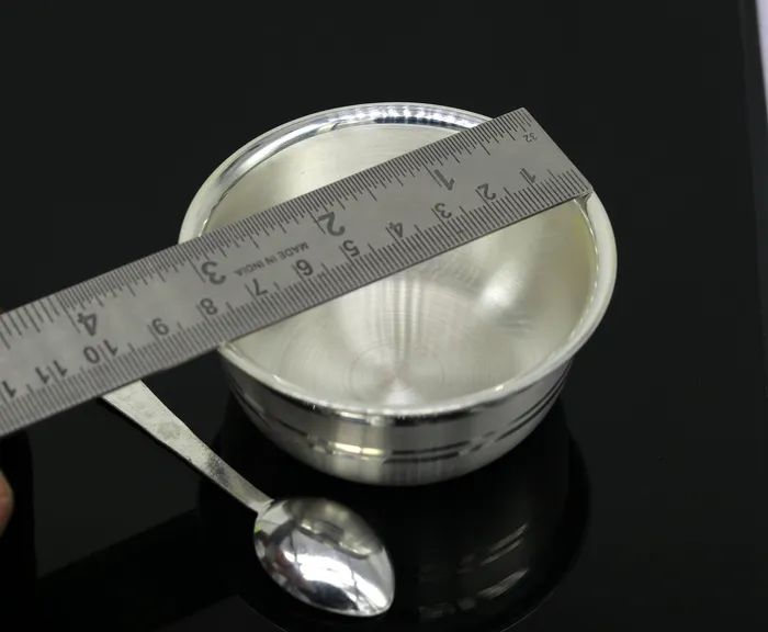 Exclusive 999 pure silver handmade solid bowl and spoon healthy serving bowl silver vessels food serving utensils set silver art sv83 TRIBAL ORNAMENTS Rings
