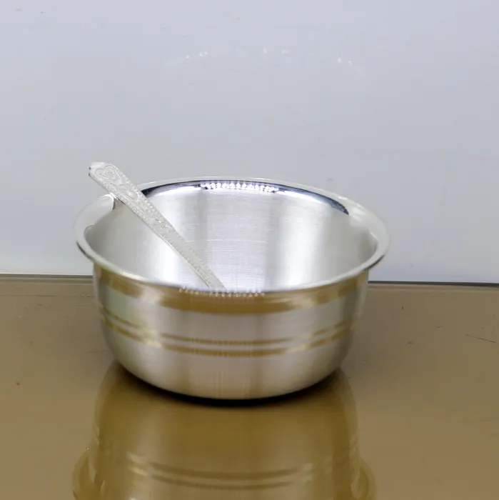 Exclusive 999 pure silver handmade solid bowl and spoon healthy serving bowl silver vessels food serving utensils set silver art sv83 TRIBAL ORNAMENTS Rings