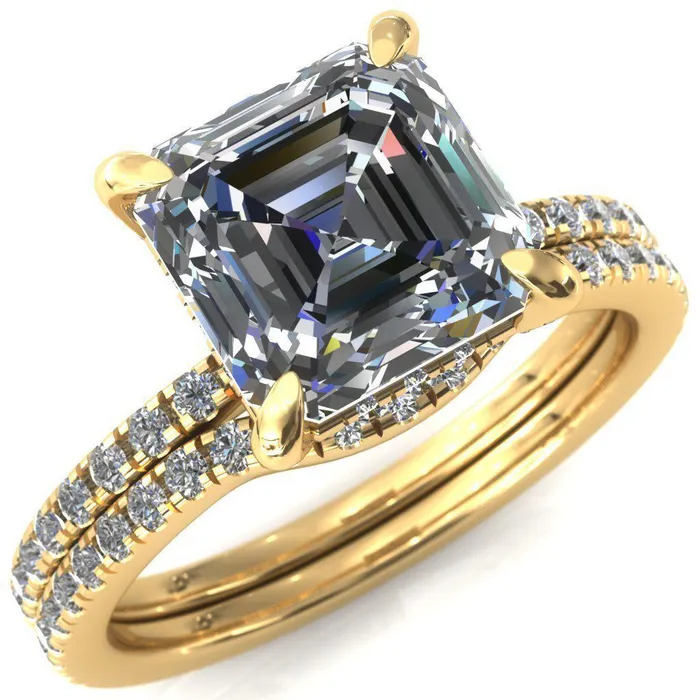 Ezili Asscher Moissanite 4 Claw Prong Micro Pave Diamond Sides Engagement Ring Fire Brilliance Rings Ezili Asscher Moissanite 4 Claw Prong Micro Pave Diamond Sides Engagement Ring Fire Brilliance Rings