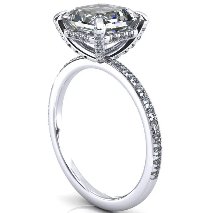 Ezili Asscher Moissanite 4 Claw Prong Micro Pave Diamond Sides Engagement Ring Fire Brilliance Rings