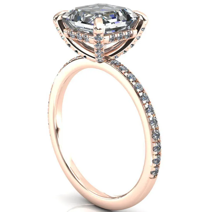 Ezili Asscher Moissanite 4 Claw Prong Micro Pave Diamond Sides Engagement Ring Fire Brilliance Rings