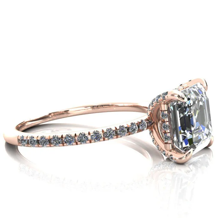 Ezili Asscher Moissanite 4 Claw Prong Micro Pave Diamond Sides Engagement Ring Fire Brilliance Rings