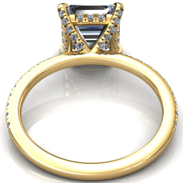 Ezili Asscher Moissanite 4 Claw Prong Micro Pave Diamond Sides Engagement Ring Fire Brilliance Rings
