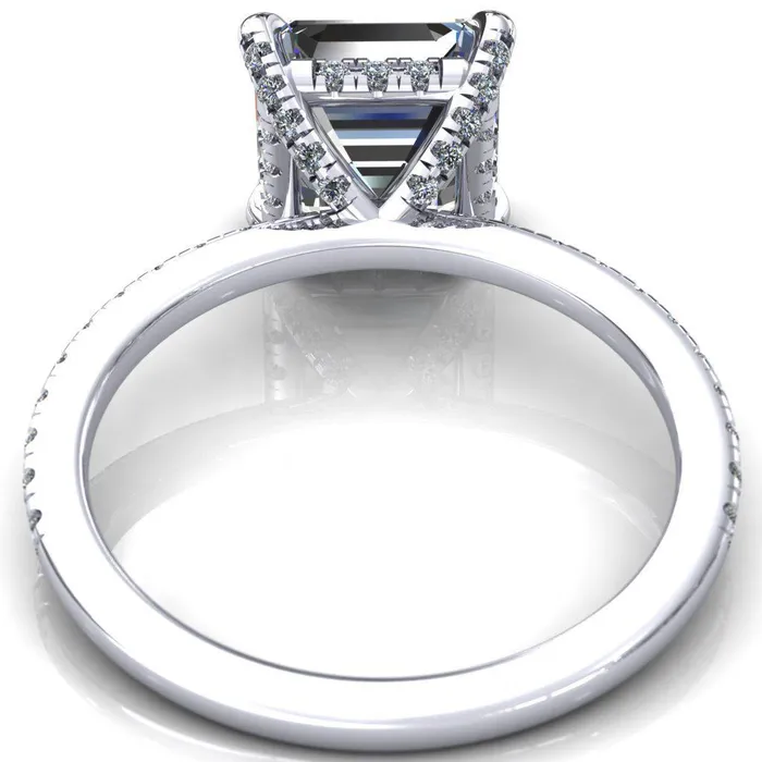 Ezili Asscher Moissanite 4 Claw Prong Micro Pave Diamond Sides Engagement Ring Fire Brilliance Rings