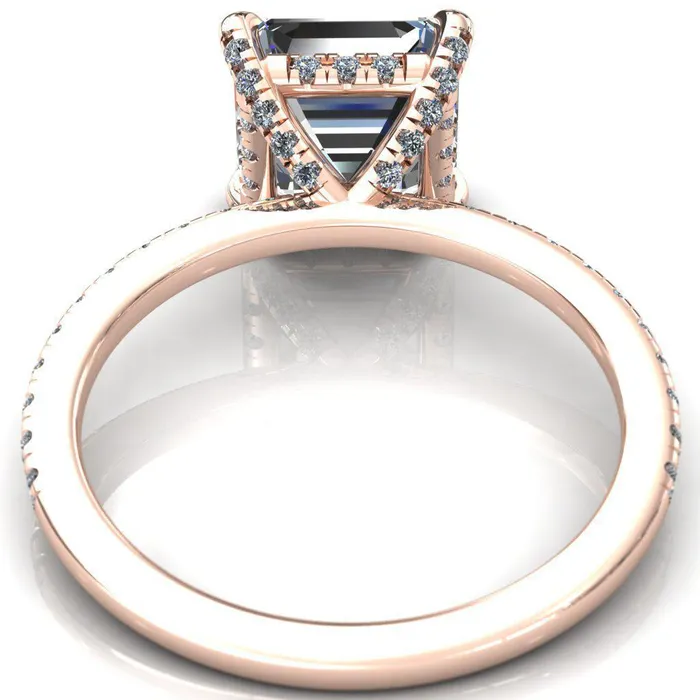 Ezili Asscher Moissanite 4 Claw Prong Micro Pave Diamond Sides Engagement Ring Fire Brilliance Rings