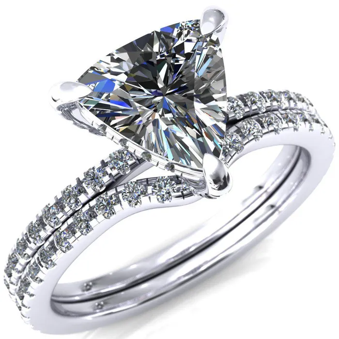 Ezili Trillion Moissanite 3 Claw Prong Micro Pave Diamond Sides Engagement Ring Fire Brilliance Rings