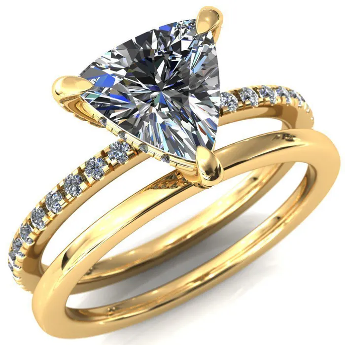 Ezili Trillion Moissanite 3 Claw Prong Micro Pave Diamond Sides Engagement Ring Fire Brilliance Rings
