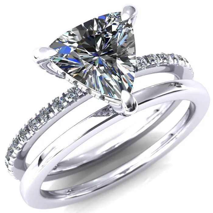 Ezili Trillion Moissanite 3 Claw Prong Micro Pave Diamond Sides Engagement Ring Fire Brilliance Rings