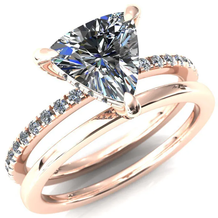 Ezili Trillion Moissanite 3 Claw Prong Micro Pave Diamond Sides Engagement Ring Fire Brilliance Rings