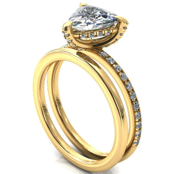 Ezili Trillion Moissanite 3 Claw Prong Micro Pave Diamond Sides Engagement Ring Fire Brilliance Rings