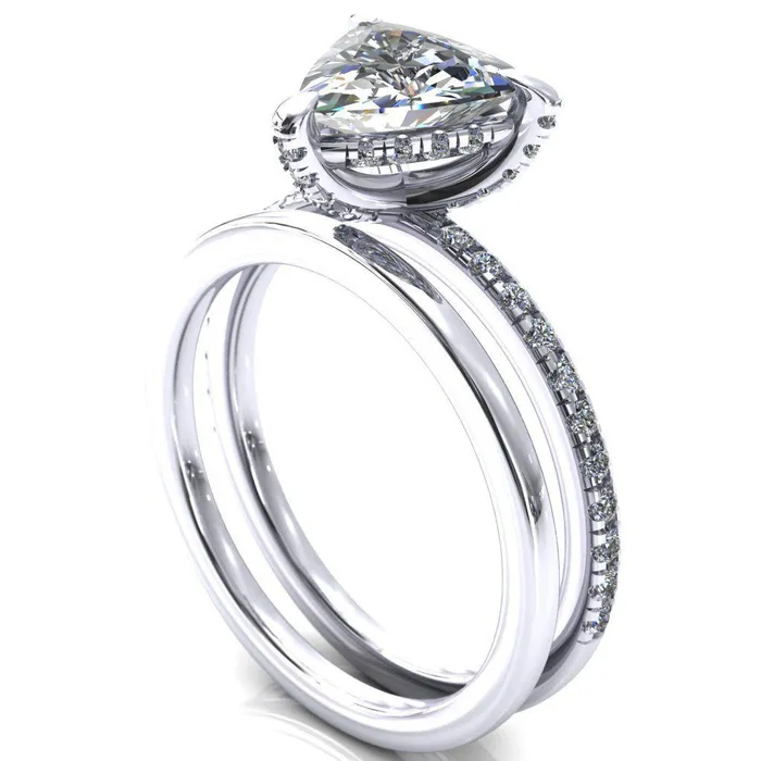 Ezili Trillion Moissanite 3 Claw Prong Micro Pave Diamond Sides Engagement Ring Fire Brilliance Rings