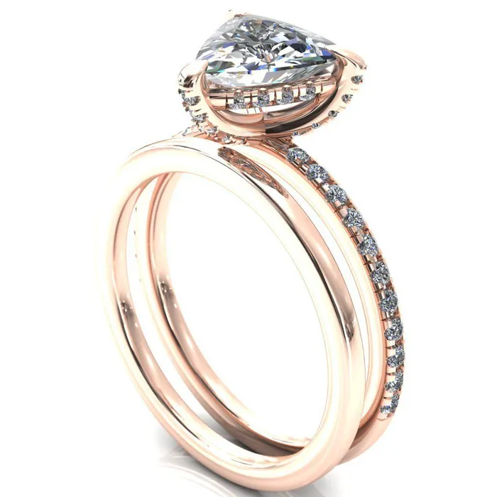 Ezili Trillion Moissanite 3 Claw Prong Micro Pave Diamond Sides Engagement Ring Fire Brilliance Rings