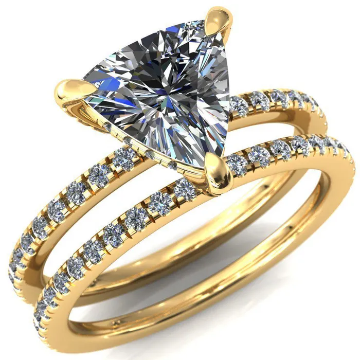Ezili Trillion Moissanite 3 Claw Prong Micro Pave Diamond Sides Engagement Ring Fire Brilliance Rings