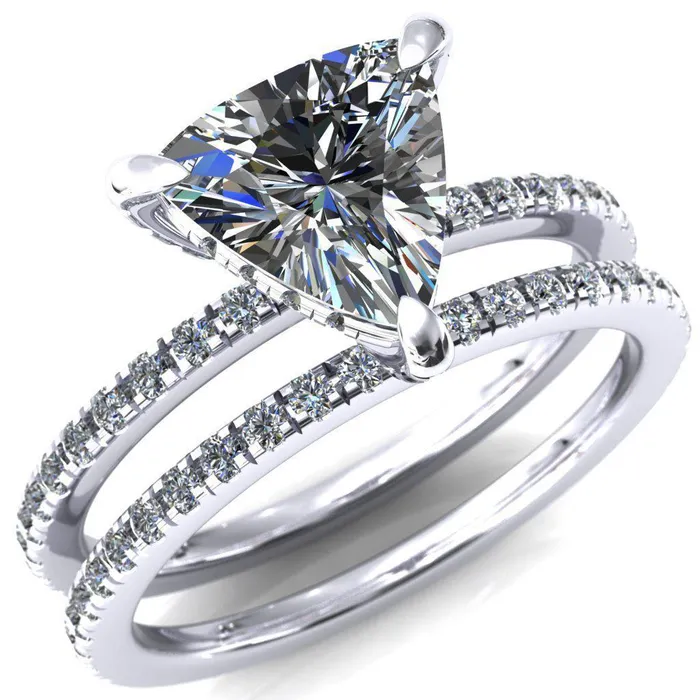 Ezili Trillion Moissanite 3 Claw Prong Micro Pave Diamond Sides Engagement Ring Fire Brilliance Rings