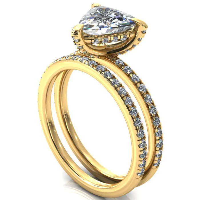 Ezili Trillion Moissanite 3 Claw Prong Micro Pave Diamond Sides Engagement Ring Fire Brilliance Rings