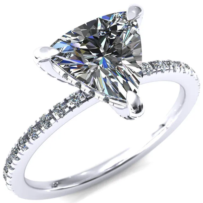 Ezili Trillion Moissanite 3 Claw Prong Micro Pave Diamond Sides Engagement Ring Fire Brilliance Rings