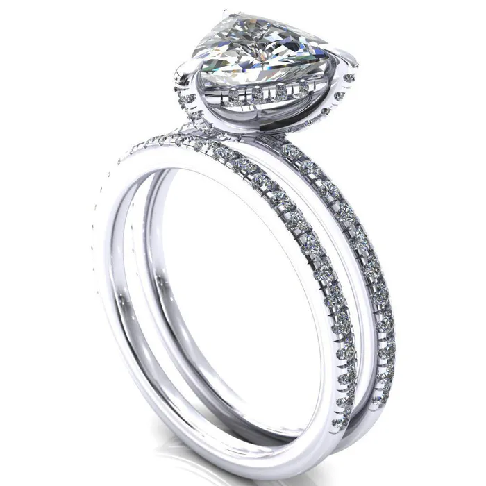 Ezili Trillion Moissanite 3 Claw Prong Micro Pave Diamond Sides Engagement Ring Fire Brilliance Rings