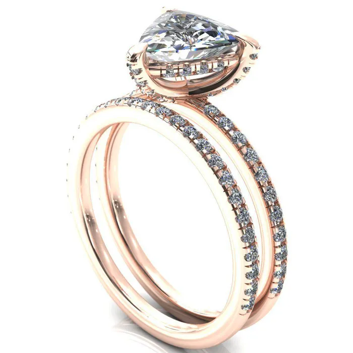 Ezili Trillion Moissanite 3 Claw Prong Micro Pave Diamond Sides Engagement Ring Fire Brilliance Rings