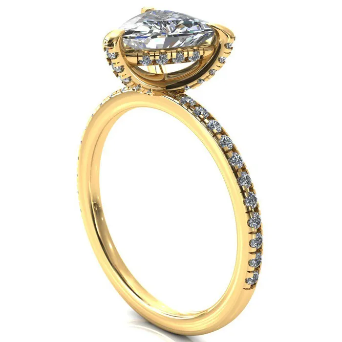 Ezili Trillion Moissanite 3 Claw Prong Micro Pave Diamond Sides Engagement Ring Fire Brilliance Rings