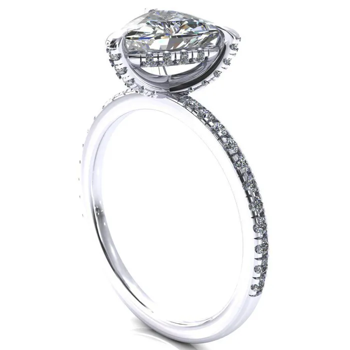 Ezili Trillion Moissanite 3 Claw Prong Micro Pave Diamond Sides Engagement Ring Fire Brilliance Rings