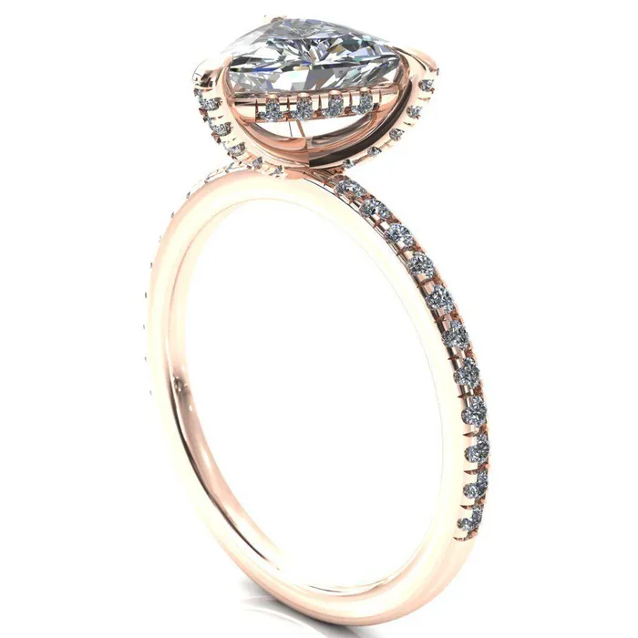 Ezili Trillion Moissanite 3 Claw Prong Micro Pave Diamond Sides Engagement Ring Fire Brilliance Rings