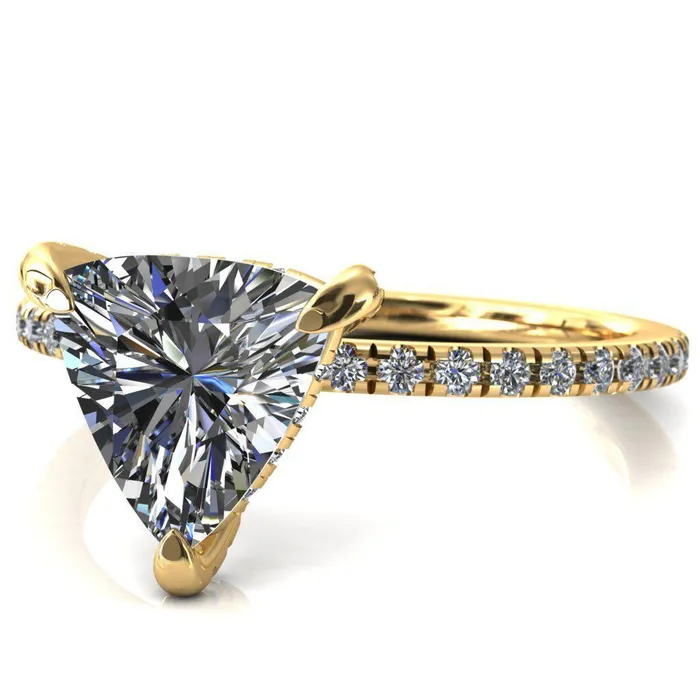 Ezili Trillion Moissanite 3 Claw Prong Micro Pave Diamond Sides Engagement Ring Fire Brilliance Rings