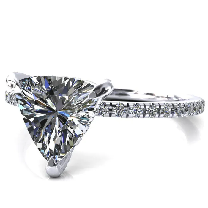 Ezili Trillion Moissanite 3 Claw Prong Micro Pave Diamond Sides Engagement Ring Fire Brilliance Rings