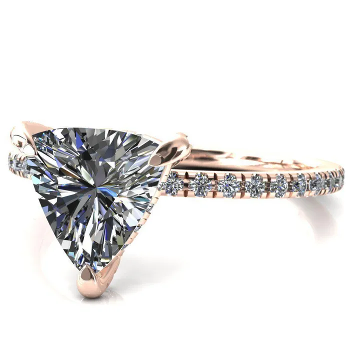 Ezili Trillion Moissanite 3 Claw Prong Micro Pave Diamond Sides Engagement Ring Fire Brilliance Rings