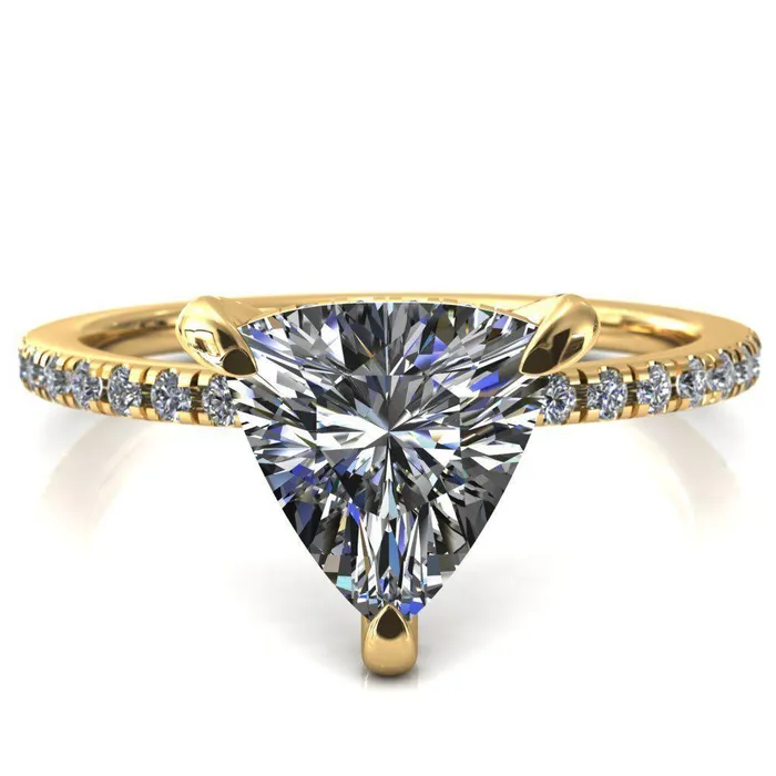 Ezili Trillion Moissanite 3 Claw Prong Micro Pave Diamond Sides Engagement Ring Fire Brilliance Rings