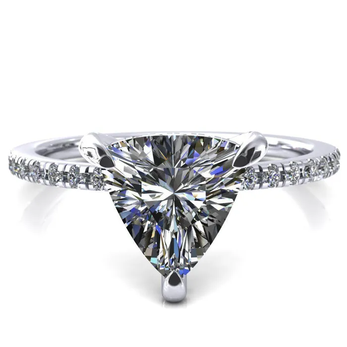 Ezili Trillion Moissanite 3 Claw Prong Micro Pave Diamond Sides Engagement Ring Fire Brilliance Rings
